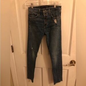 Veronica Beard Jeans Faye 11” Skinny Terrain Widistress in Dark Blue